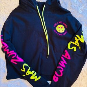🩷Zumba Fitness Crop Hoodie with Neon Yellow Accents💛